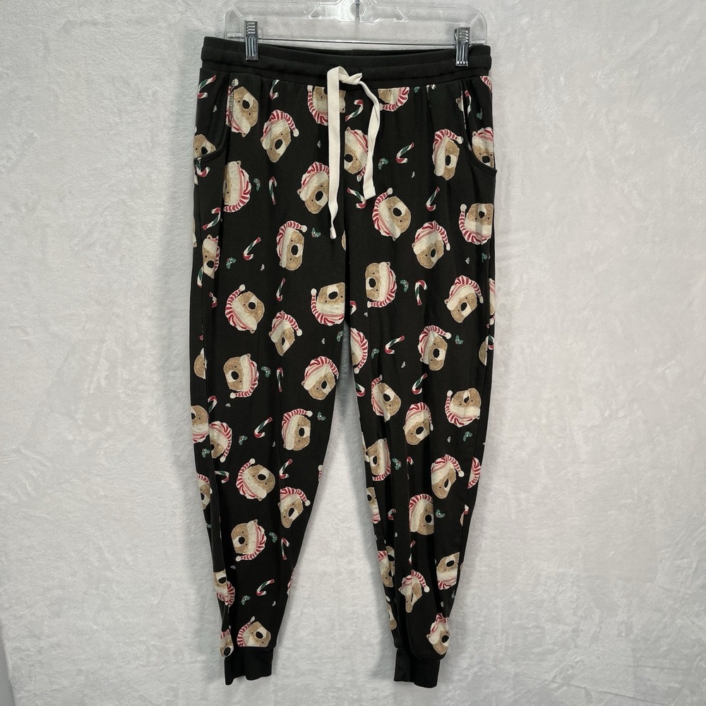 Burt's Bees Drawstring Jogger Pants Womens Medium Christmas Bears Organic Cotton